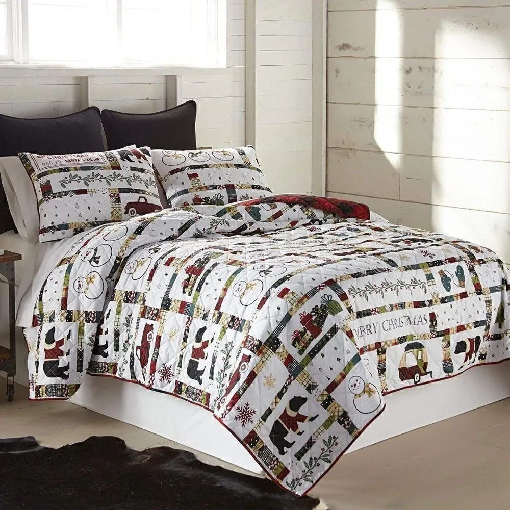 NEW!! Merry Christmas Farmhouse KING Quilt Set